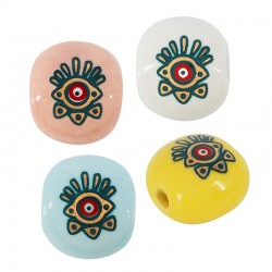 Ceramic Bead Round w/ Evil Eye & Enamel 15mm (Ø2.7mm)