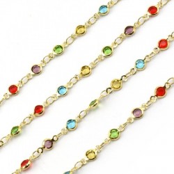 Brass Chain w/ Round Glass Stone 4mm