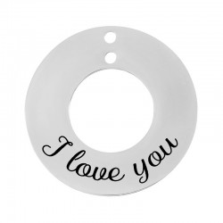 Stainless Steel 304 Charm Circle “love you” w/ 2 Holes 25mm