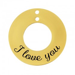 Stainless Steel 304 Charm Circle “love you” w/ 2 Holes 25mm