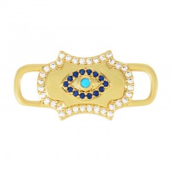 Brass Connector Tag w/ Evil Eye & Zircon 12x25mm