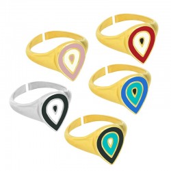 Enameled Brass Finger Ring Teardrop 20x15mm