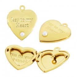 Brass Charm Heart Openable w/ Pearl 19x20mm