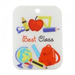 Plexi Acrylic Pendant Tag "Best Class" w/ Pencil Bag 40x34mm