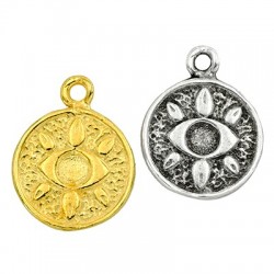 Brass Charm Round w/ Evil Eye 14mm