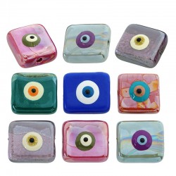 Ceramic Slider Square w/ Evil Eye & Enamel 19x21mm