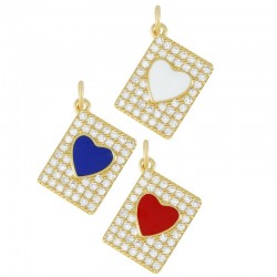 Brass Charm Tag Heart w/ Zircon & Enamel 12x15mm