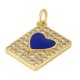 Colgante Latón Rectangular Corazón con Esmalte y Circonitas 12x15mm