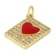 Charm en Laiton Émaillé en Forme de cœur avec Zircon 12 x 15 mm