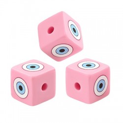 Acrylic Bead Cube w/ Evil Eye 15.5mm (Ø3mm)