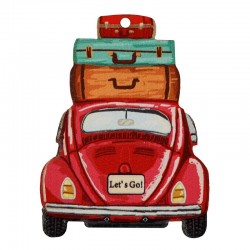 Wooden Pendant Car “Let’s Go!” w/ Suitcases 45x60mm