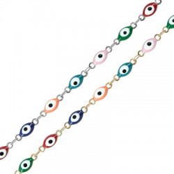 Stainless Steel Chain Oval w/ Evil Eye & Enamel 4x10.4mm