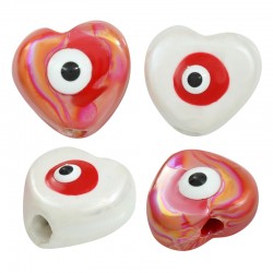 Κεραμική Χάντρα Καρδιά Μάτι με Σμάλτο 13x10mm (Ø3mm)