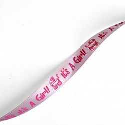 Ruban Polyester « It's a girl » 15 mm (~10 Yards/Bobine)