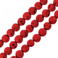 Λάβα Χάντρα Στρογγυλή Κόκκινο (~6mm) (Ø~0.5mm) (~62τμχ)