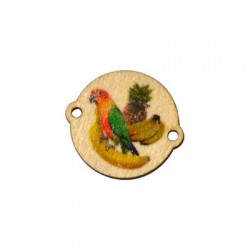 Wooden Pendant Floral Painted Parrot 22mm