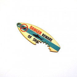 Wooden Pendant Surg Board 'Danger Beware' 60x20mm