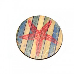 Wooden Beer Mat Round Starfish 80mm