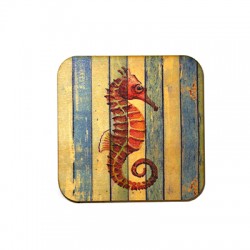 Wooden Beer Mat Square Sea Horse 80mm