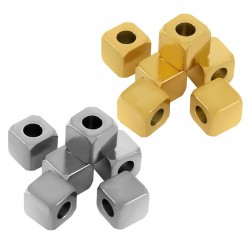 Perle Cube 6mm (Ø3mm) en Acier Inoxydable 303