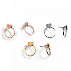 Orecchino a Perno in Metallo Ottone Cerchio con Cuore 15x19mm