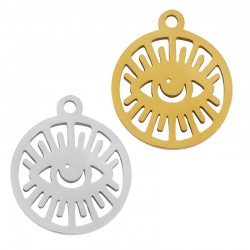 Breloque Ronde avec Œil Porte-Bonheur 15mm en Acier Inoxydable 304