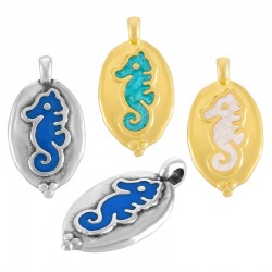 Zamak Charm Oval w/ Seahorse & Enamel 13x21mm