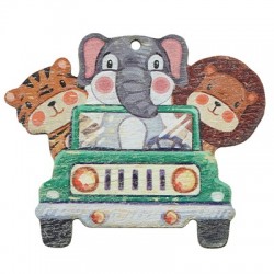 Wooden Pendant Car with Animals 70x57mm