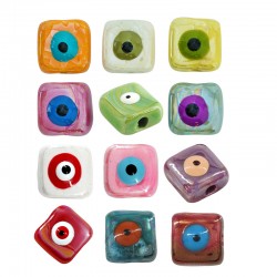 Ceramic Square Bead w/ Evil Eye & Enamel 10mm (Ø 3mm)