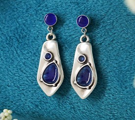 EARRINGS W/ BLUE ENAMEL