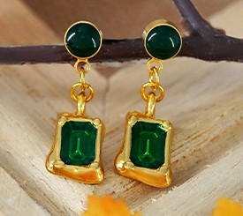 EARRINGS W/ GREEN ENAMEL