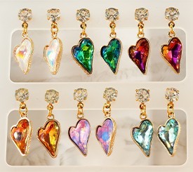 EARRINGS W/ GLASS HEARTS