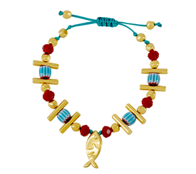 BRACELET W/GOLD CHARM FISH